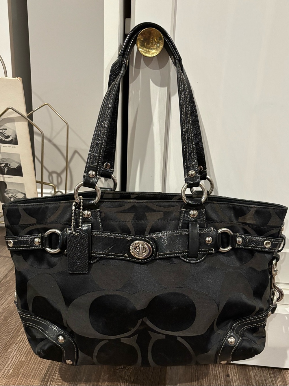 Black Coach Signature Jacquard shoulder bag